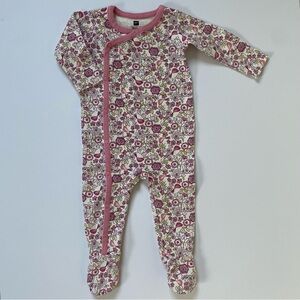 Tea Collection Romper 3 6 months Floral One Piece EUC Pink White Girls Footed